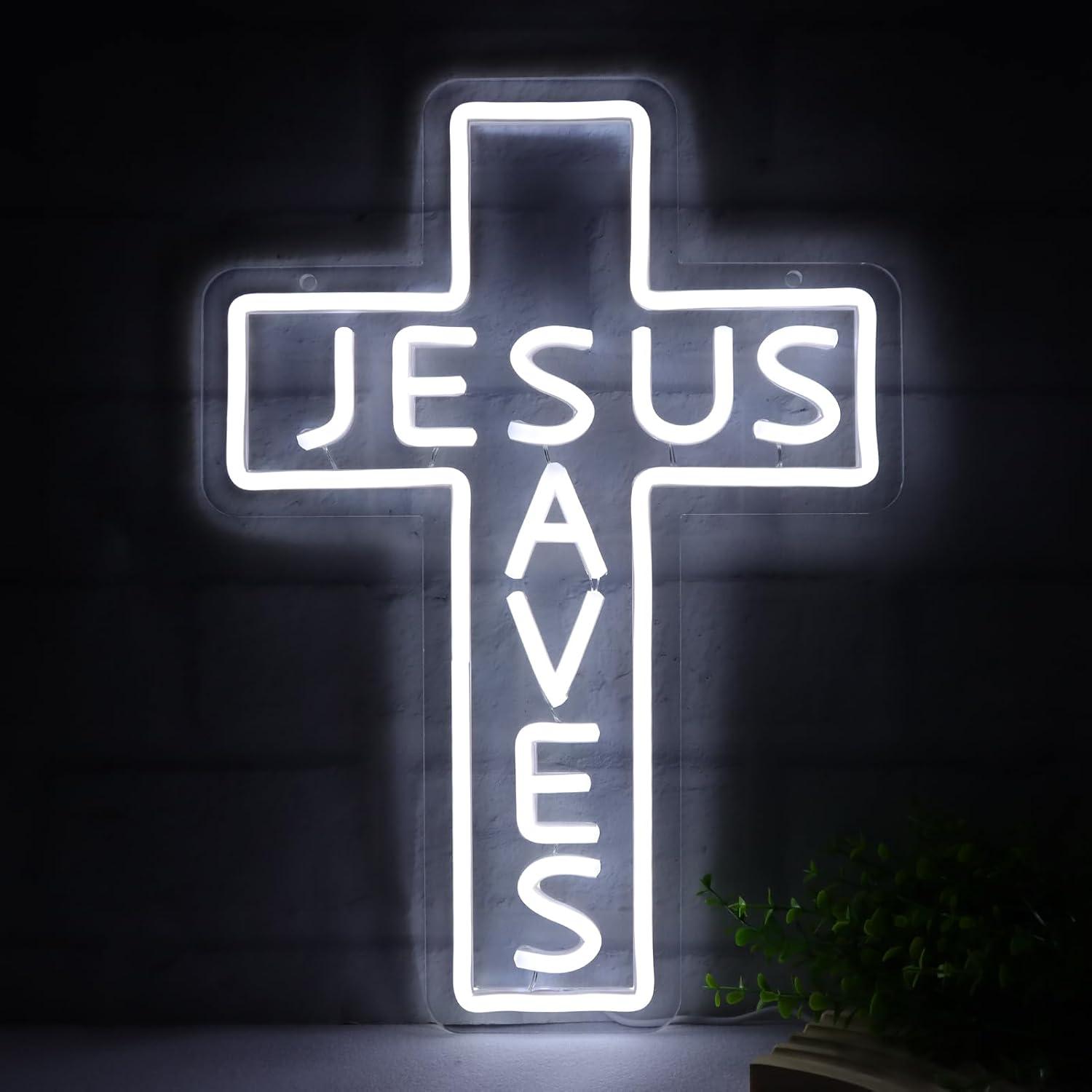 Led Lighting Wall Decor - Jesus Saves Cross Neon Signs USB