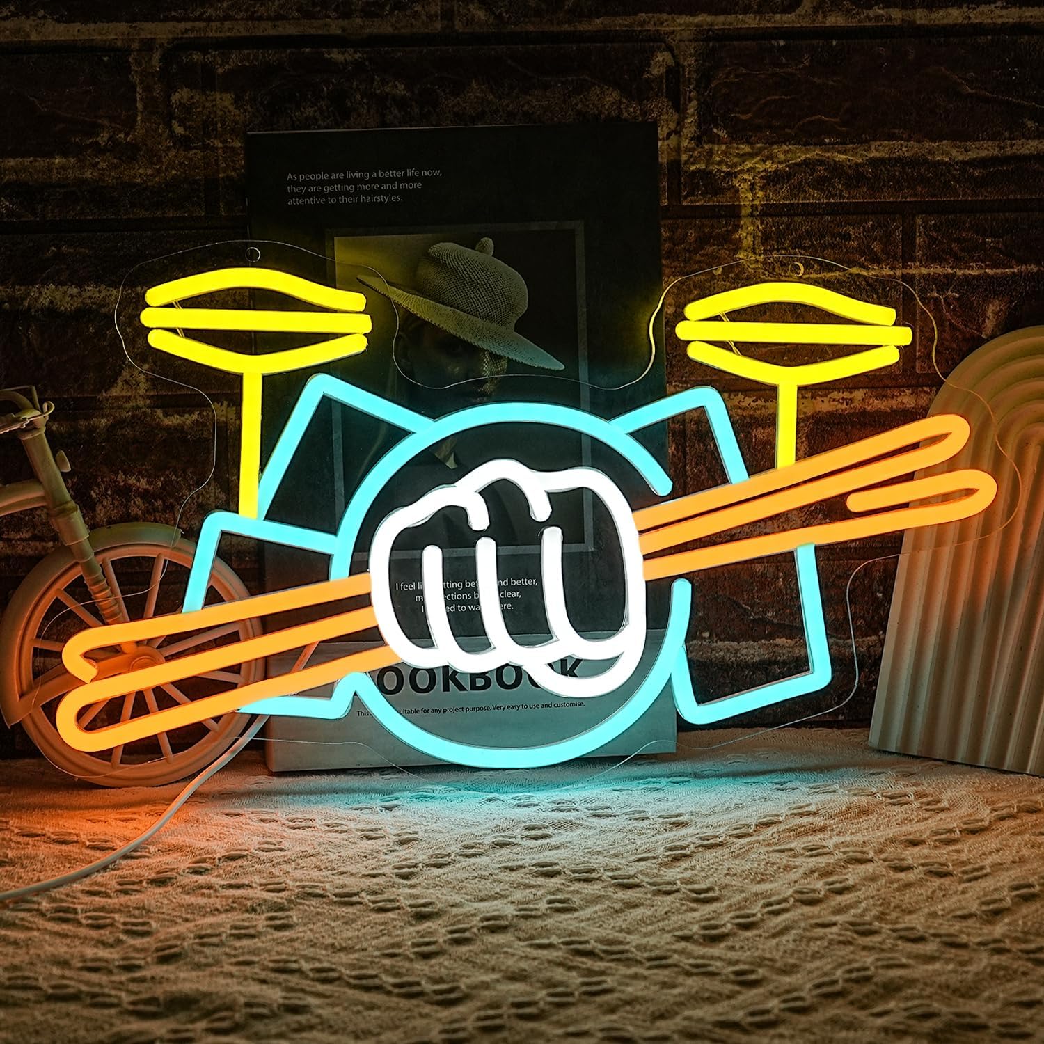 Drum Set Neon Sign USB Powered - Led Lighting Wall Decor 评论和价格