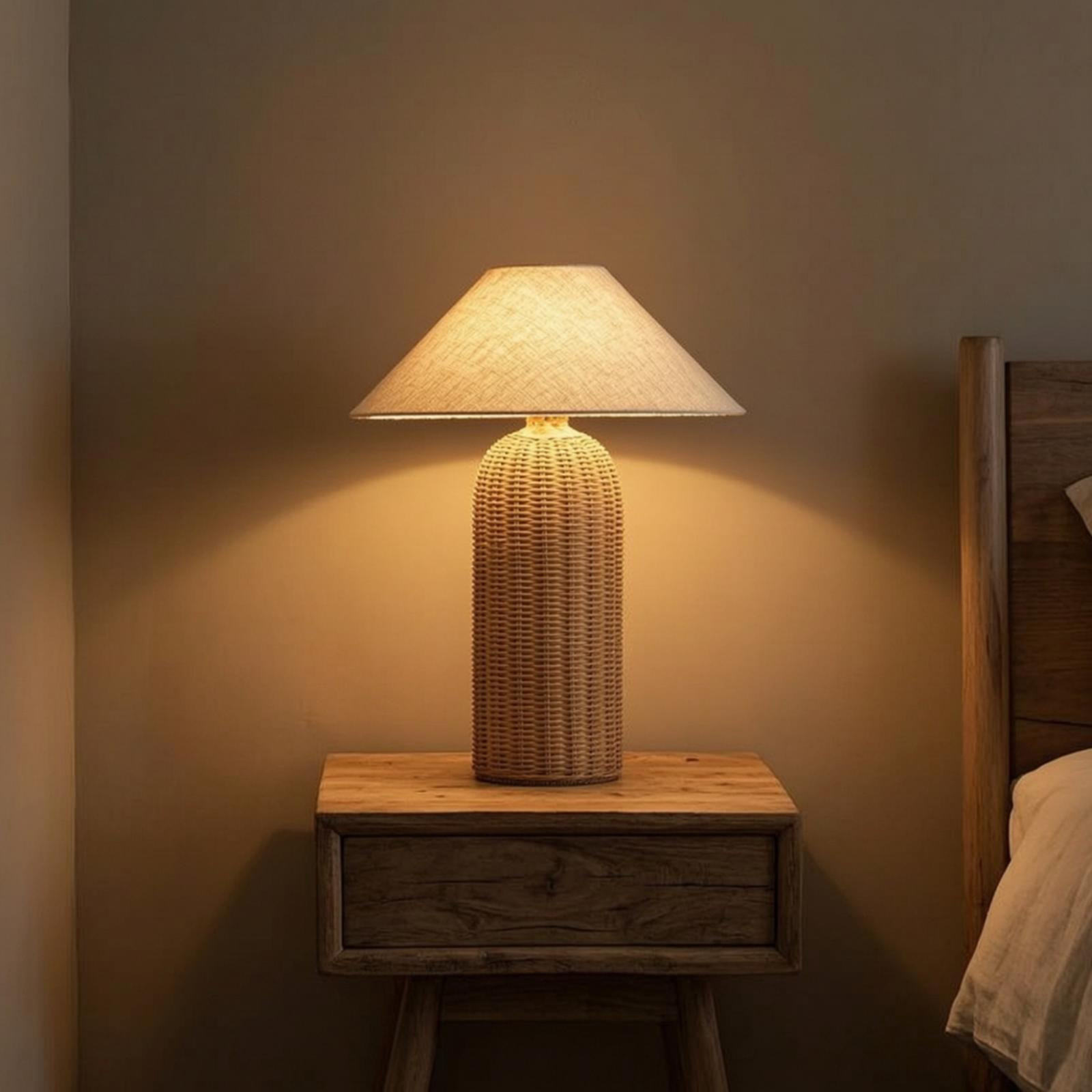 Bedside Lamp Rattan Base Fabri - Decor Lighting Table Lamps 评论和价格