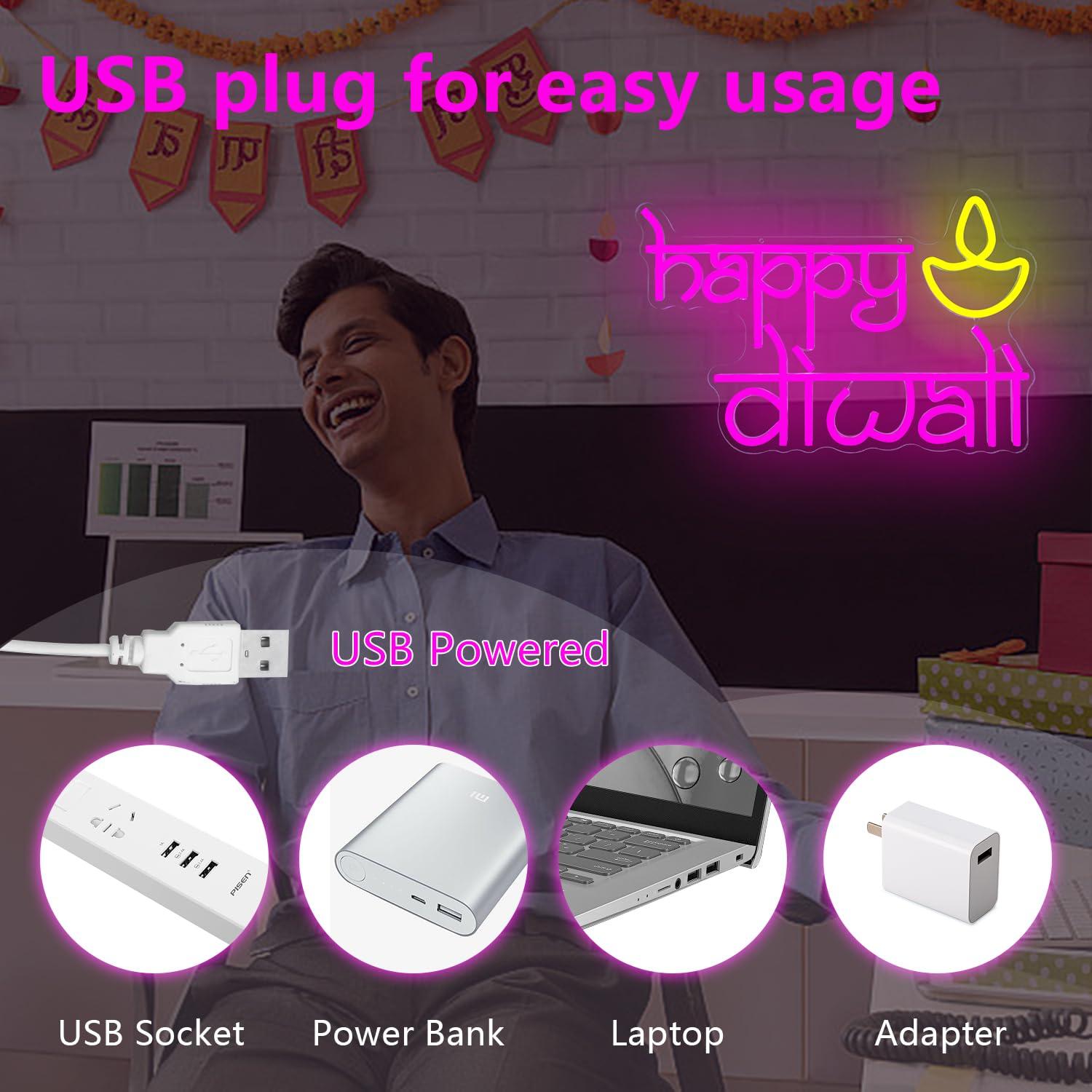 Happy Diwali Neon Sign USB Pow - Led Lighting Wall Decor 评论和价格
