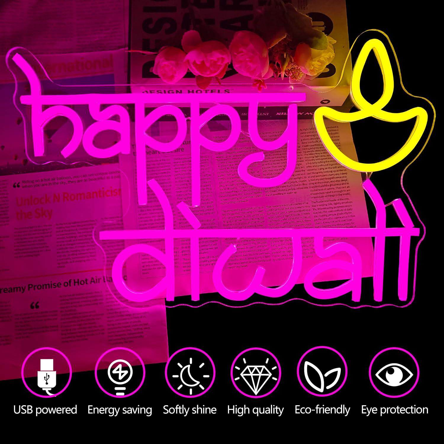 Happy Diwali Neon Sign USB Pow - Led Lighting Wall Decor 评论和价格