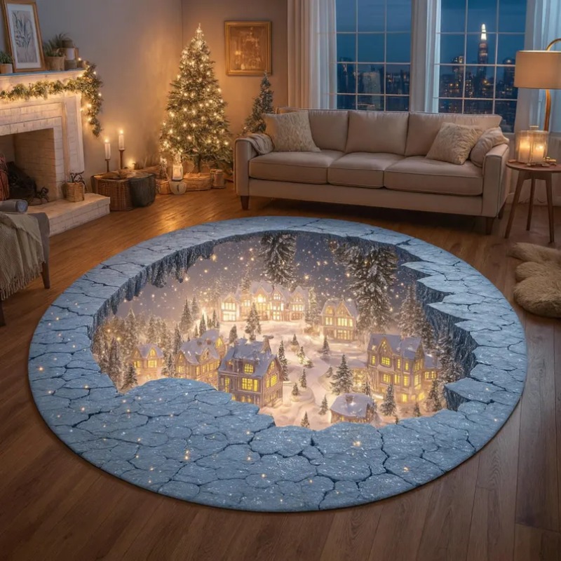 3D Christmas Village Rug Winte - Bathroom Lighting Decor Ideas 评论和价格