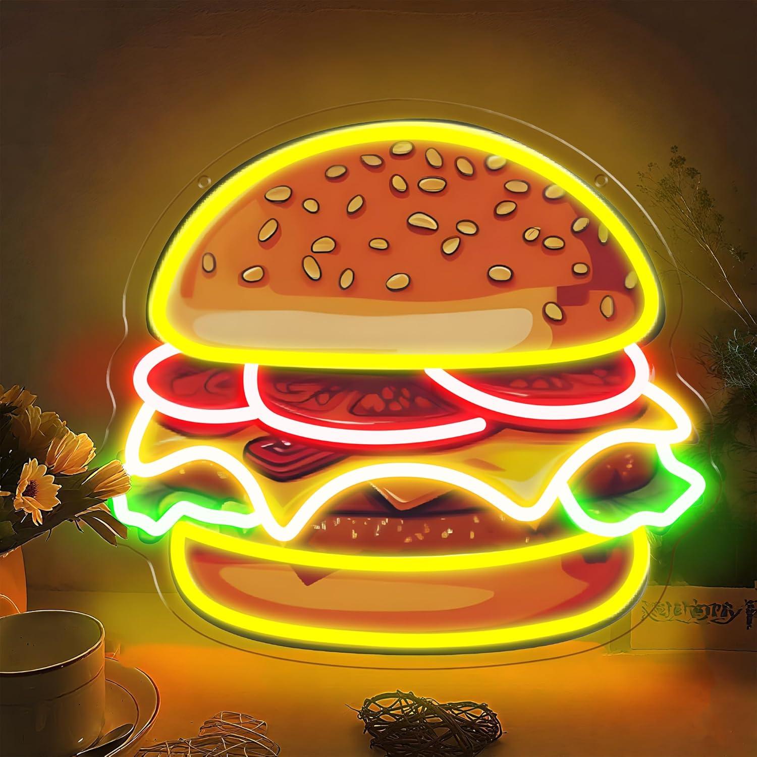 Burger Neon Sign LED Hamburger - Led Lighting Wall Decor 评论和价格